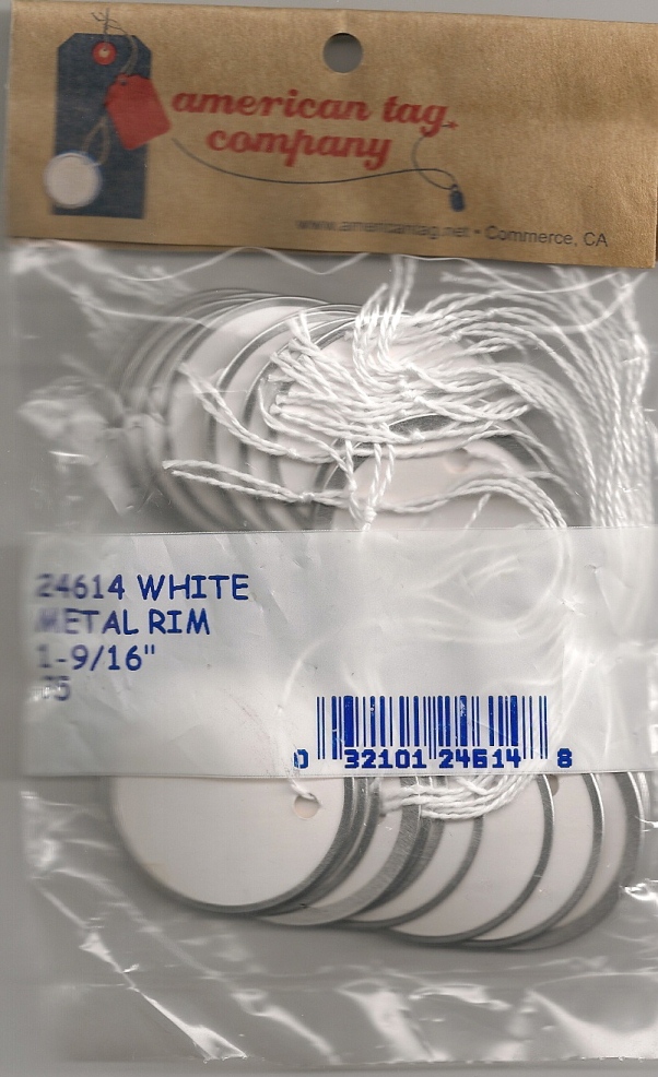 1 7/8" WHITE STRUNG METAL RIM TAGS 50s